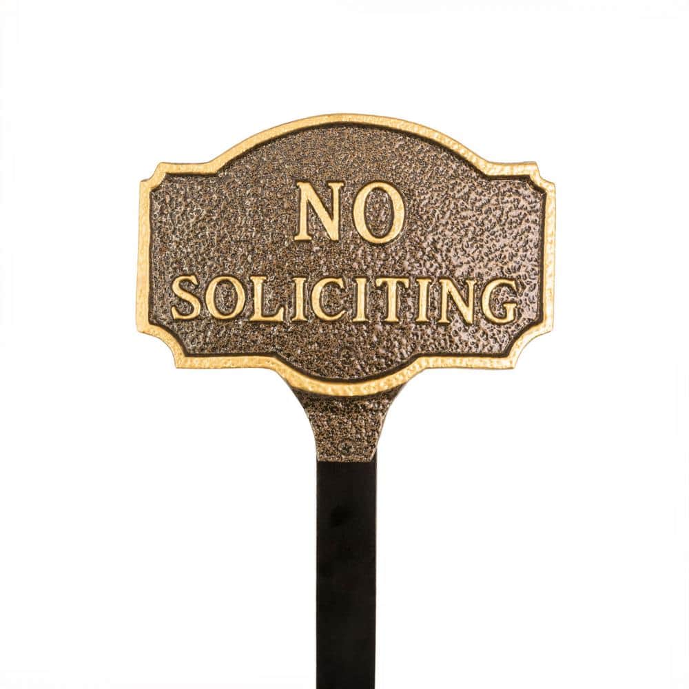 10 in. x 15 in. Standard Montague No Soliciting Statement Plaque Sign with Lawn Stakes – Oil Rubbed/Gold - Hercitys
