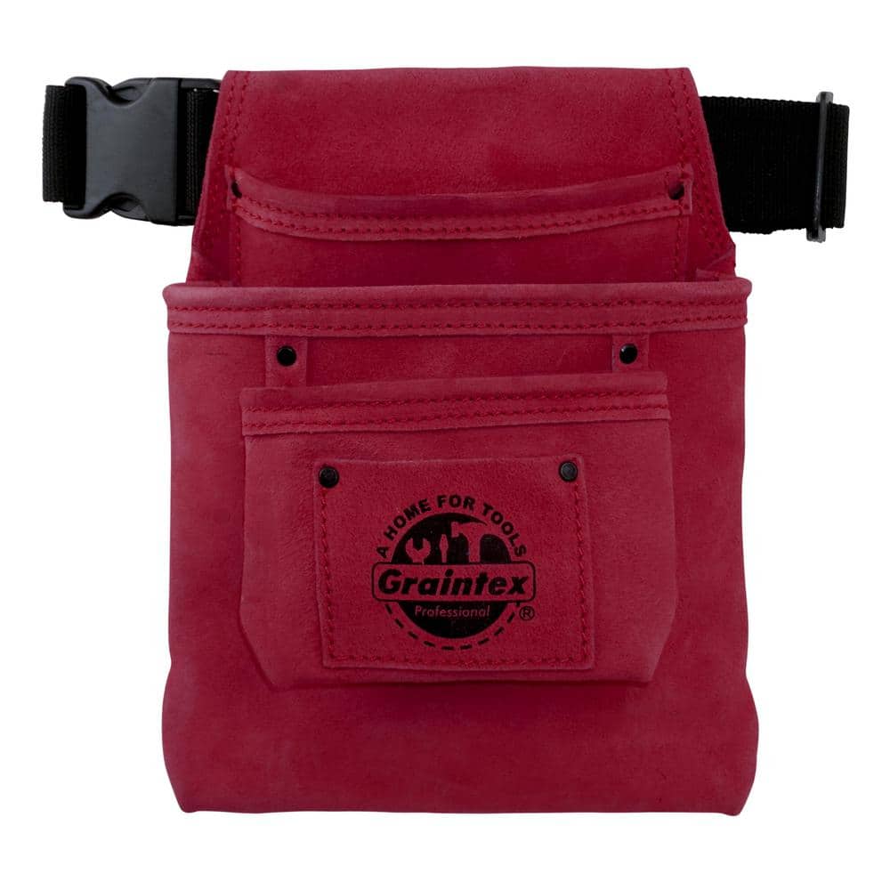 3-Pocket Nail and Tool Pouch with Burgundy Suede Leather Belt - Hercitys