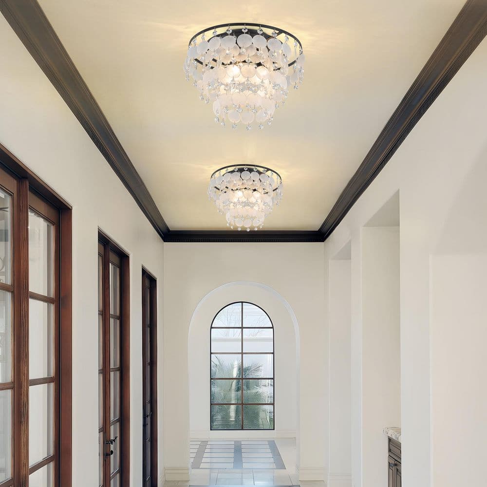 12.6 in. 3-Light Modern Black Semi-Flush Mount Ceiling Light with Crystal Shade - Hercitys