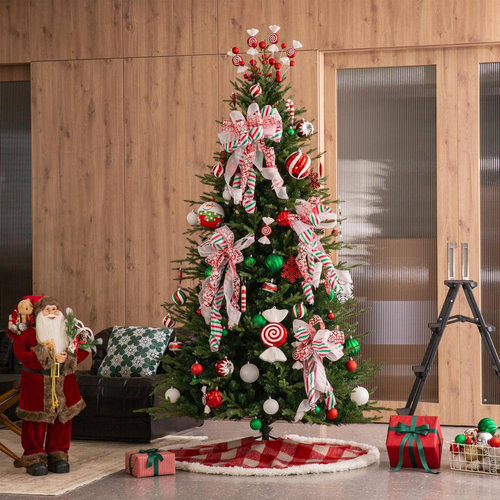 48 in. D Red and White Plaid Reversible Sherpa/Flannel Christmas Tree Skirt - Hercitys