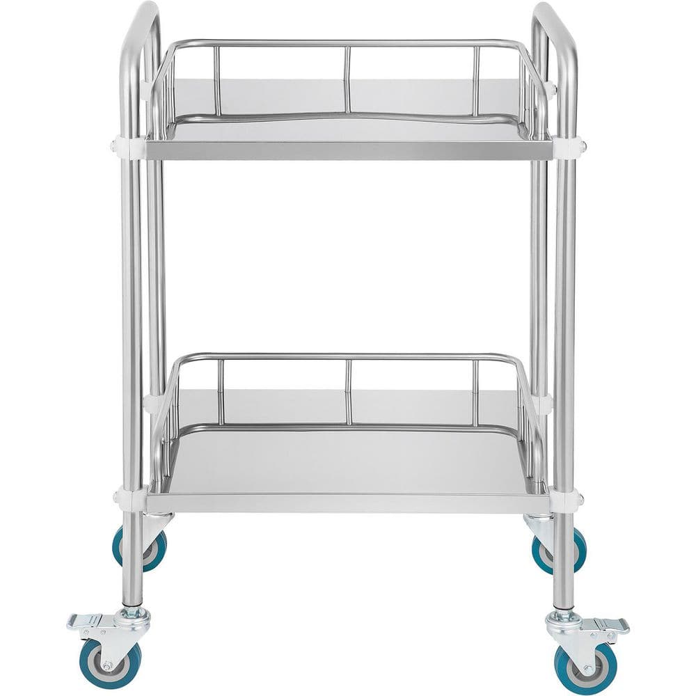 15.16 x 21.57 x 34.06 in. Lab Rolling Cart, 2-Shelf Stainless Steel Rolling Cart, Lab Serving Kitchen Cart - Hercitys