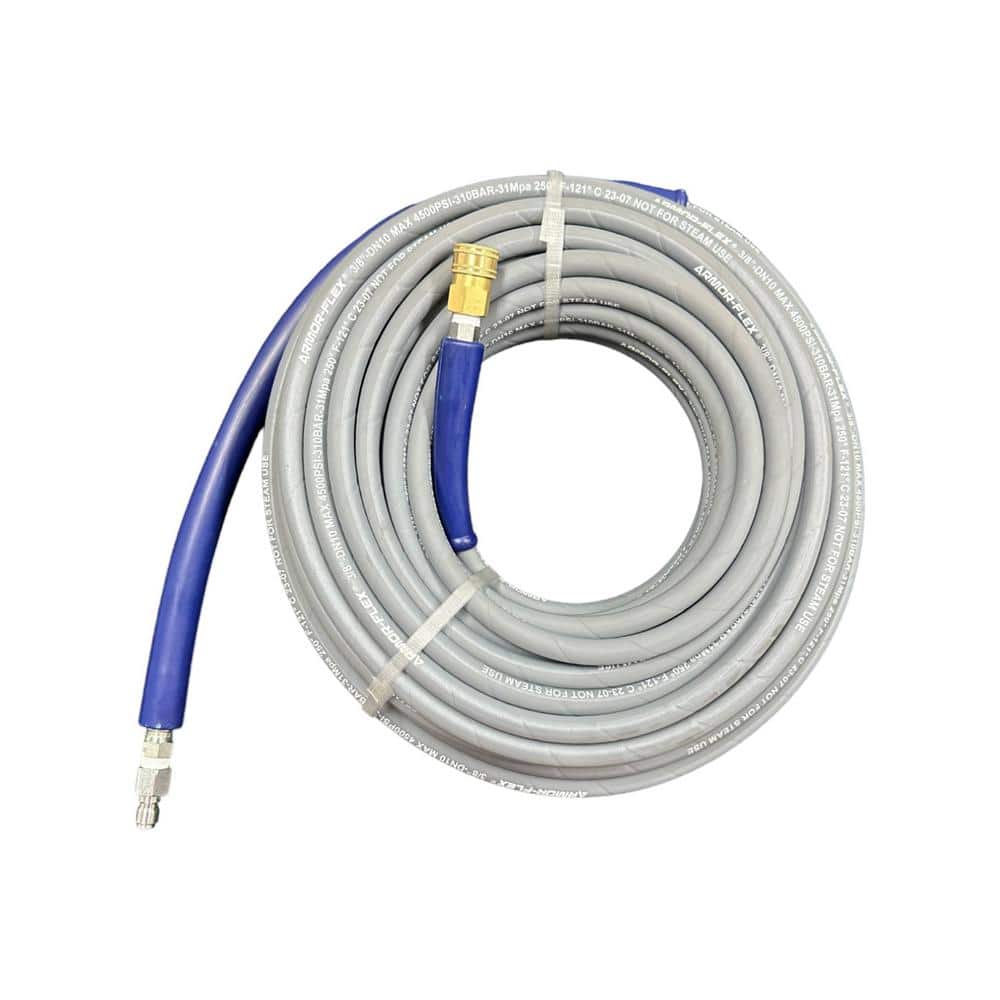 3/8 ft. x 100 ft. Gray Pressure Washer Replacement Hose, Non-Marking with Quick Disconnects - Hercitys
