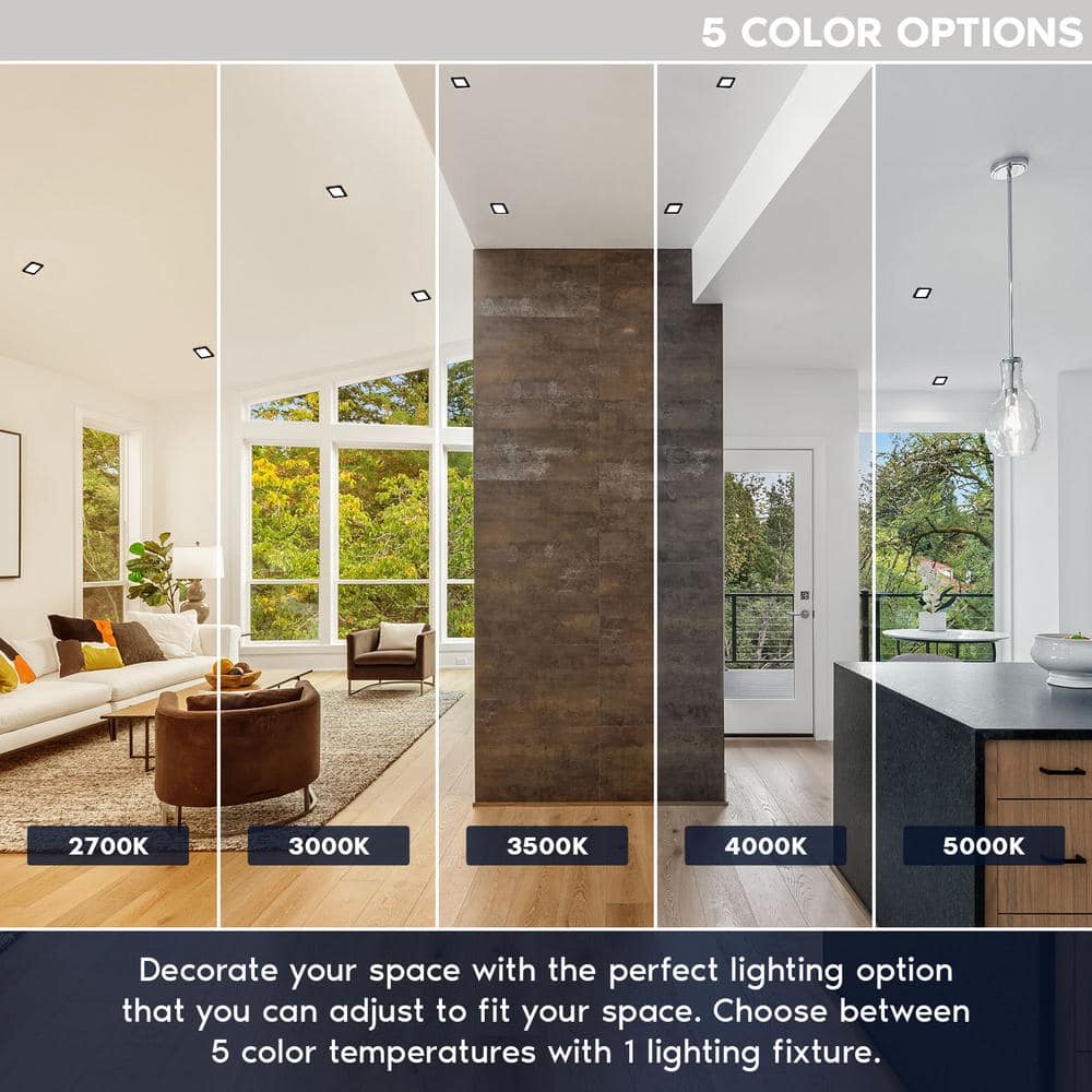 4 in. Square Black Modern Flush Mount Ceiling Light Selectable LED Integrated 10W 600LM 5CCT 2700K-5000K Dimmable 2-Pack - Hercitys