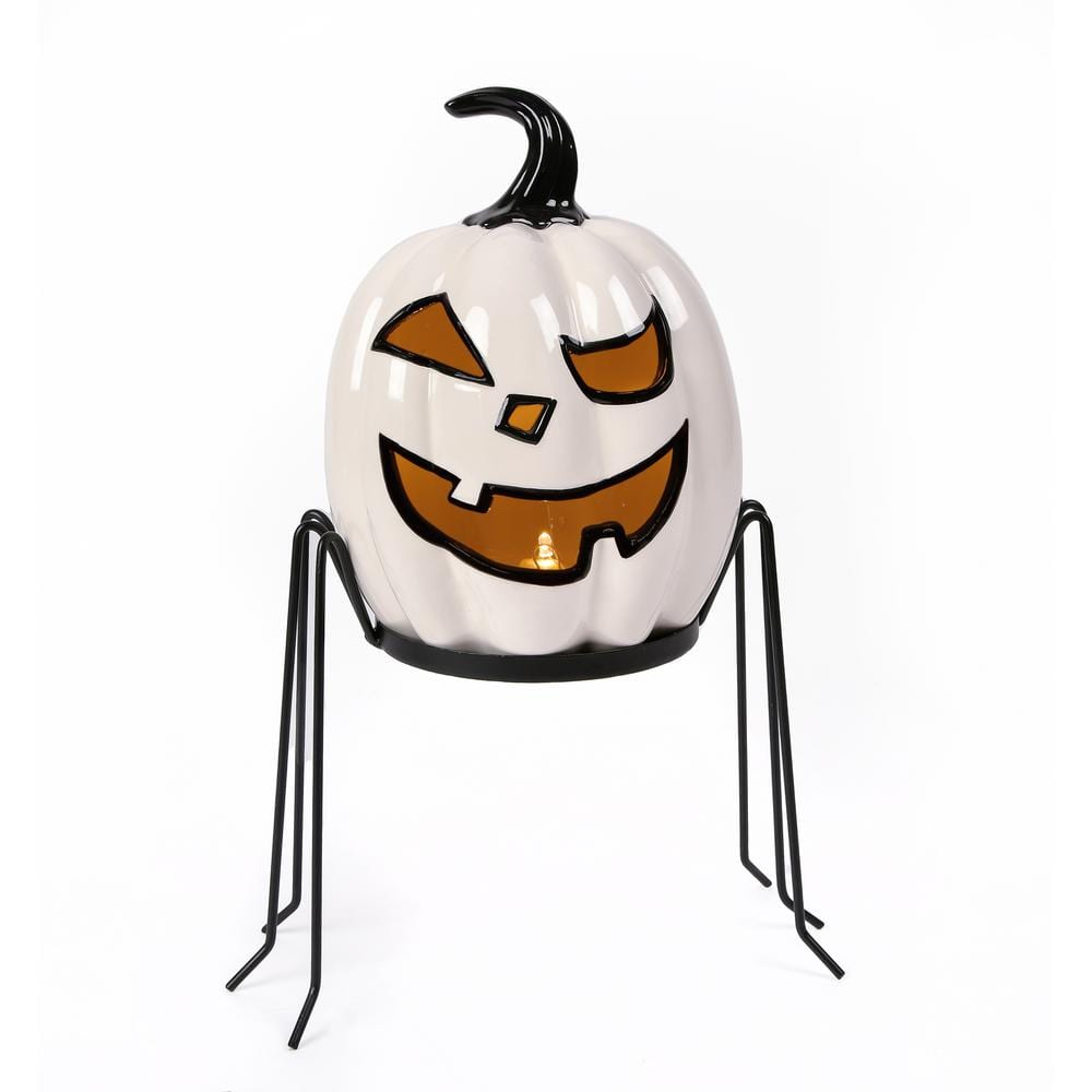 15 in. Battery Operated Pre-Lit Ghost Pumpkin in Stand - Hercitys