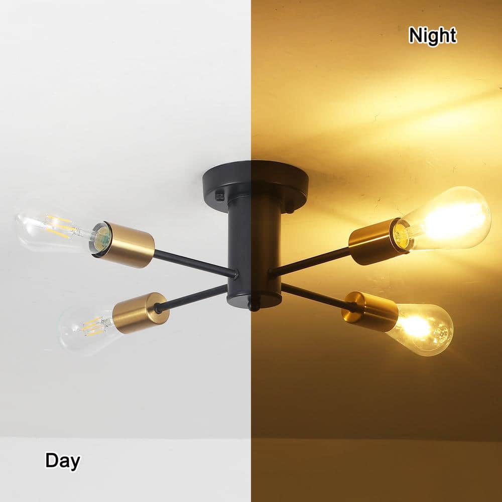 17.5 in. 4-Light Black and Gold Sputnik Transitional Flush Mount Ceiling Lights - Hercitys