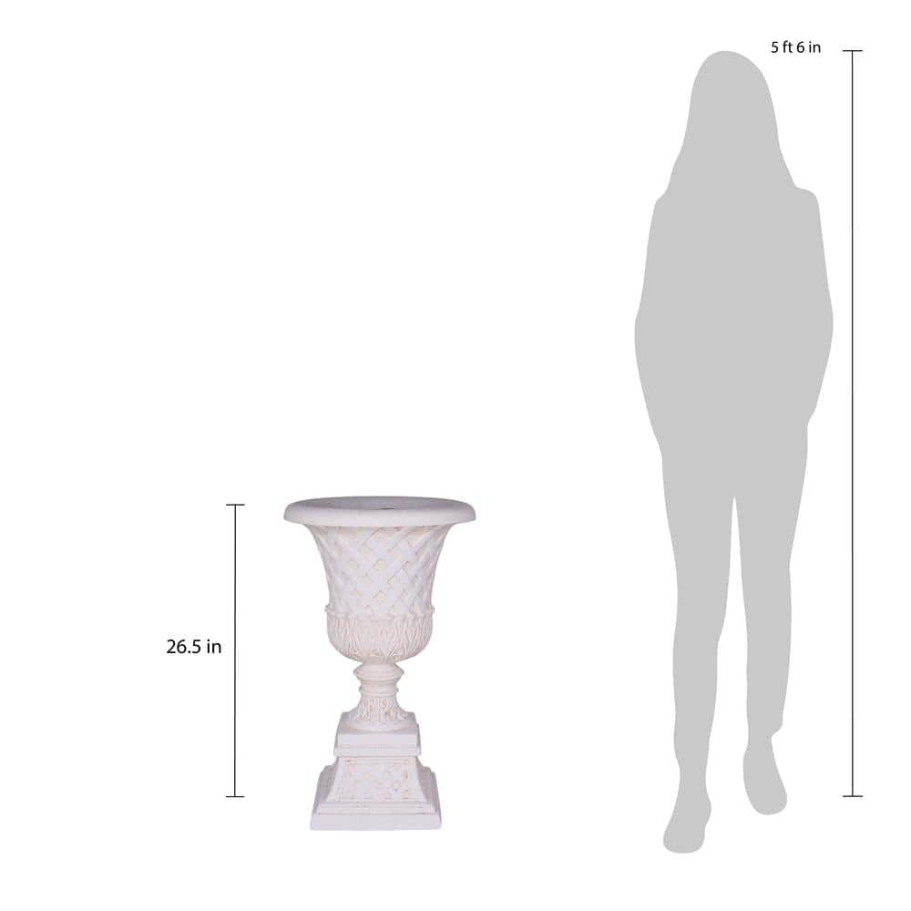 26.5 in. H. Light Aged White Cast Stone Fiberglass Lattice Urn and Pedestal - Hercitys