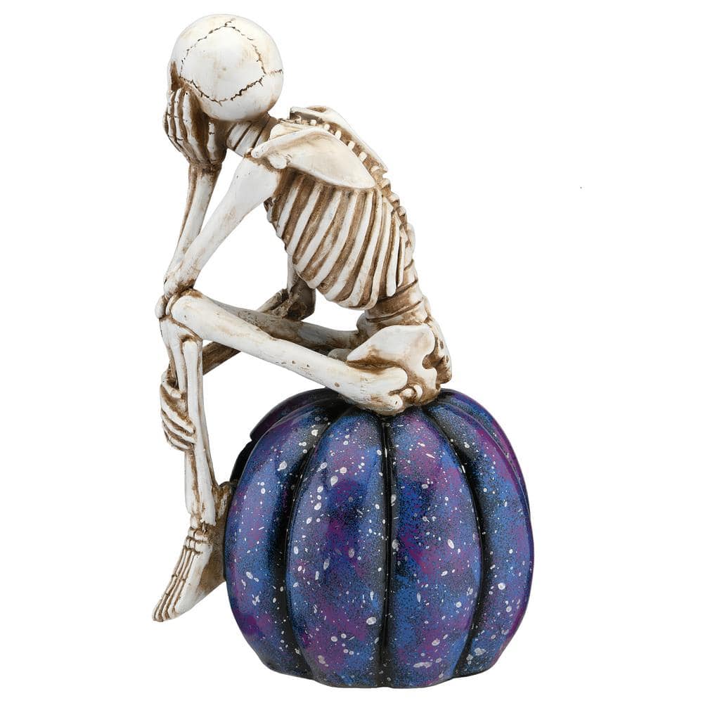 11 in. LED Lit Skeleton on Purple Galaxy Pumpkin, Battery Operated - Hercitys
