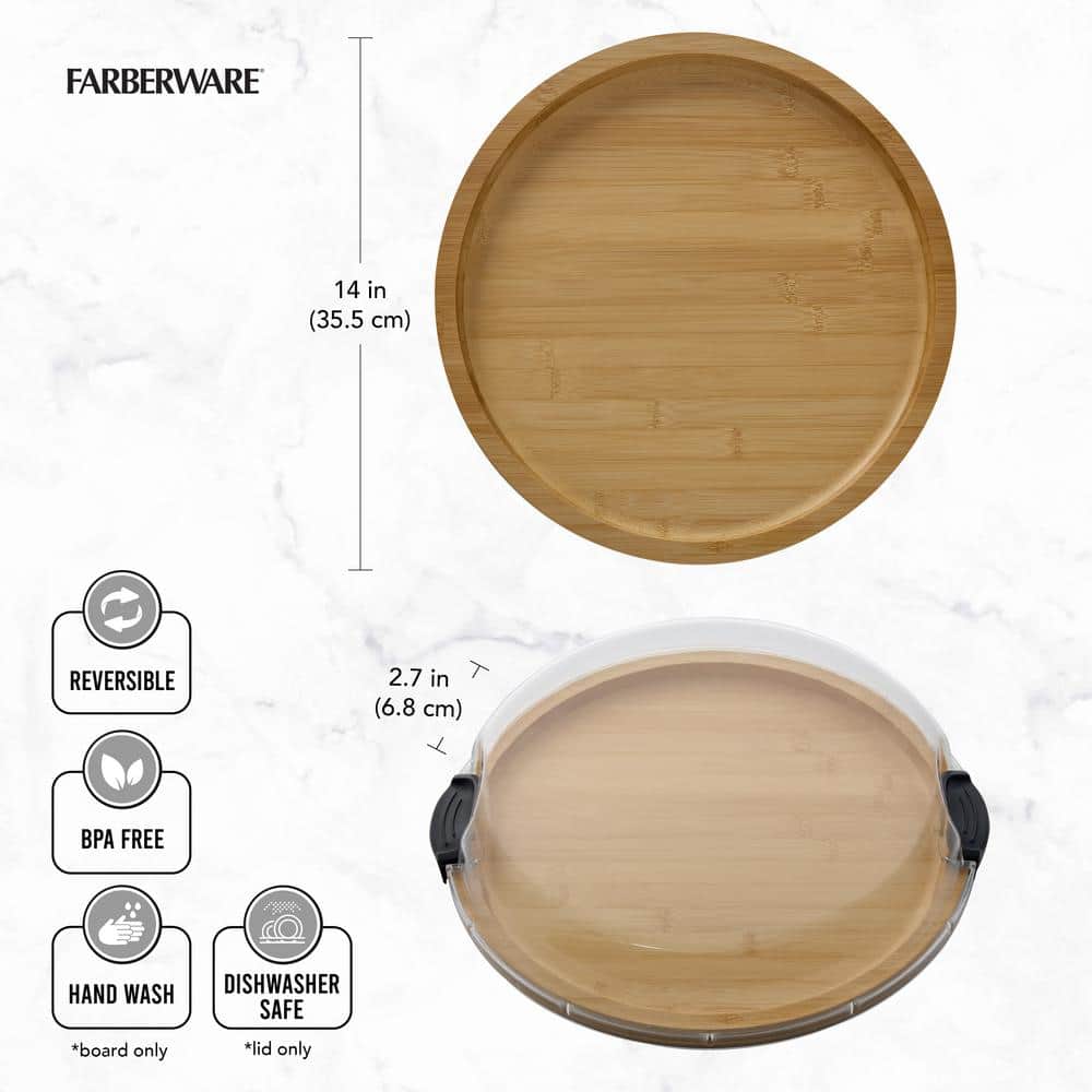 14 in. x 2.95 in. H Round Build-A-Board Acacia Cutting Board with Single Compartment and Clear Locking Lid, Black - Hercitys