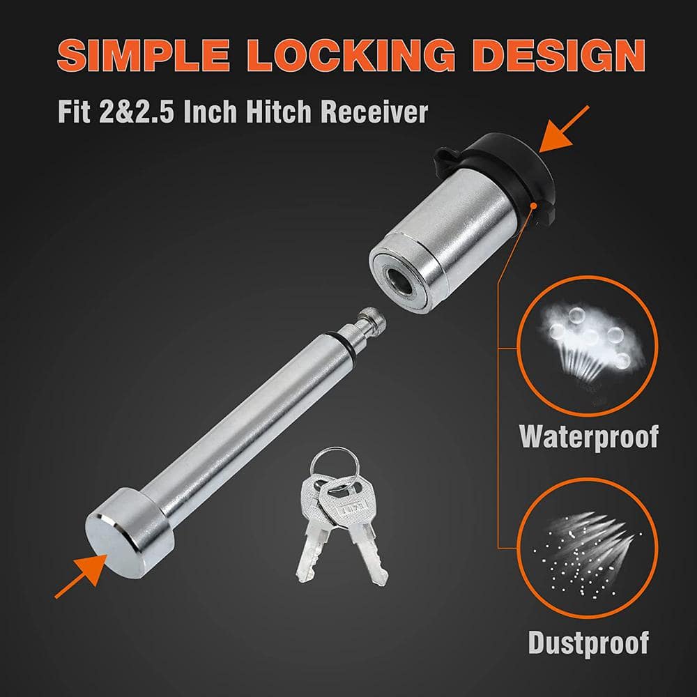 5/8 in. Dia Trailer Hitch Receiver Lock Pin with Keys (2-Pack) - Hercitys