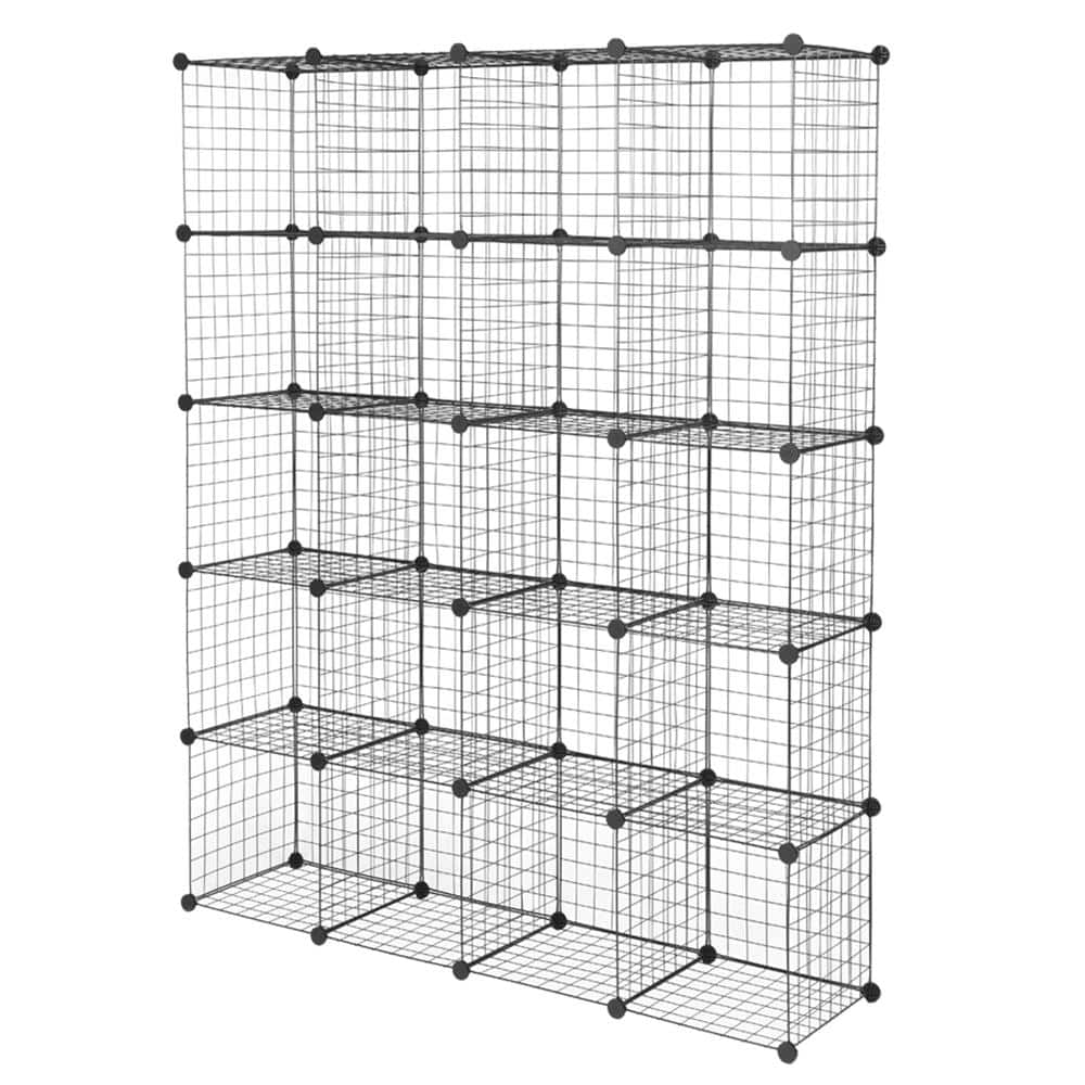 5 Tiers Metal Cube Grid Wire Cube Household Shelving Unit in Black (55.12 in. W x 68.9 in. H x 13.78 in. D) - Hercitys