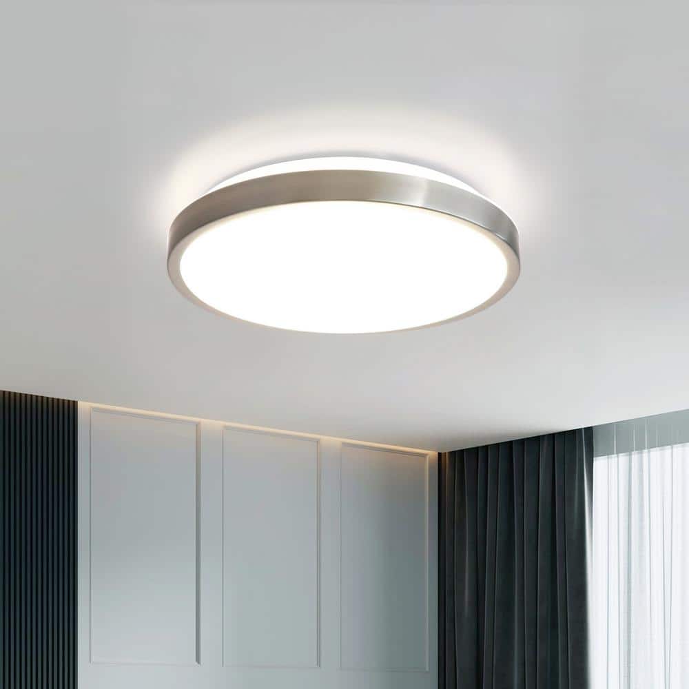 12 in. Light Brushed Nickel Integrated LED Round Ceiling Flush Mount Light Fixture 4000K - Hercitys