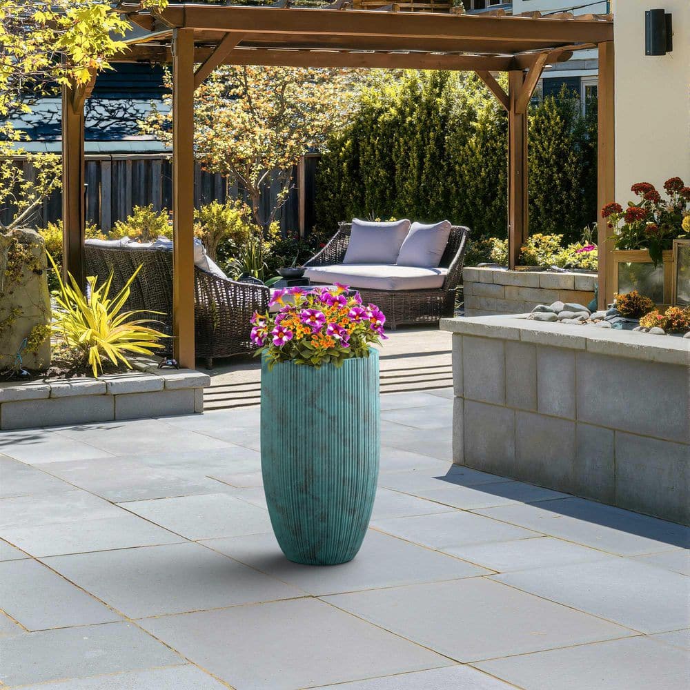 14 in. Large Muted Teal (Premium Inner) Concrete Round Planter / Pot with Drainage Holes - Hercitys