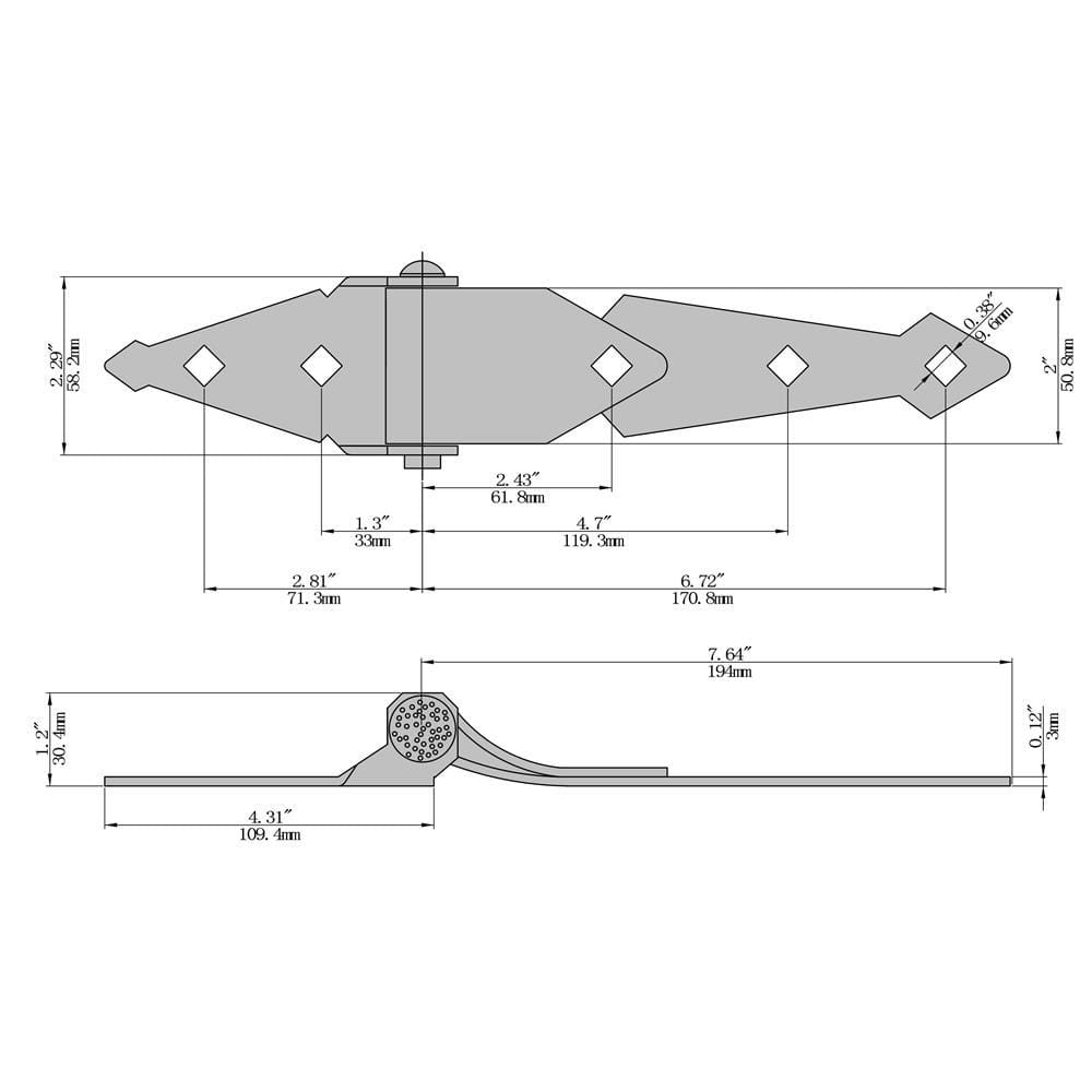 (2-Pack) 8 in. Black Heavy Duty Strap Hinge - Hercitys