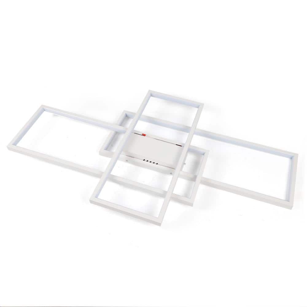 43.3 in. 1-Light Modern White Selectable LED Square Acrylic Dimmable Flush Mount Ceiling Light with Remote - Hercitys