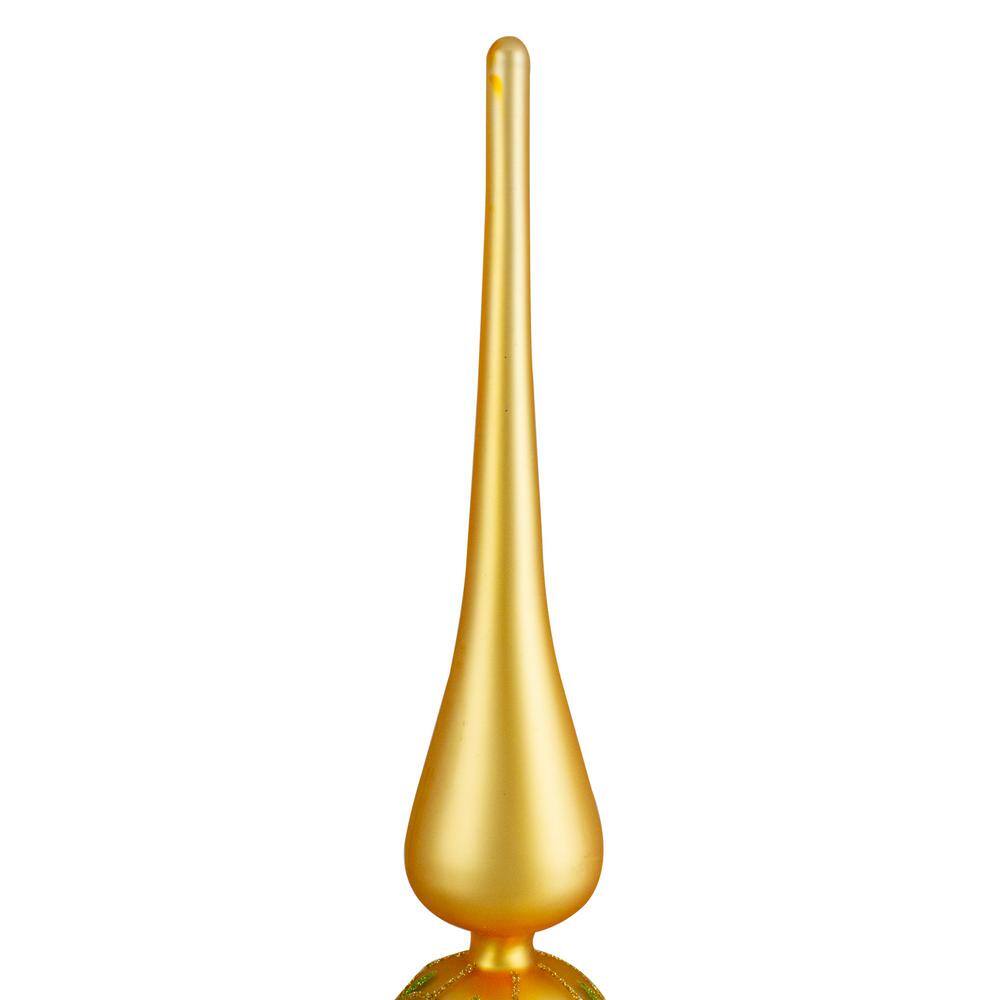 14.75 in. Gold Glitter Glass Finial Christmas Tree Topper - Hercitys