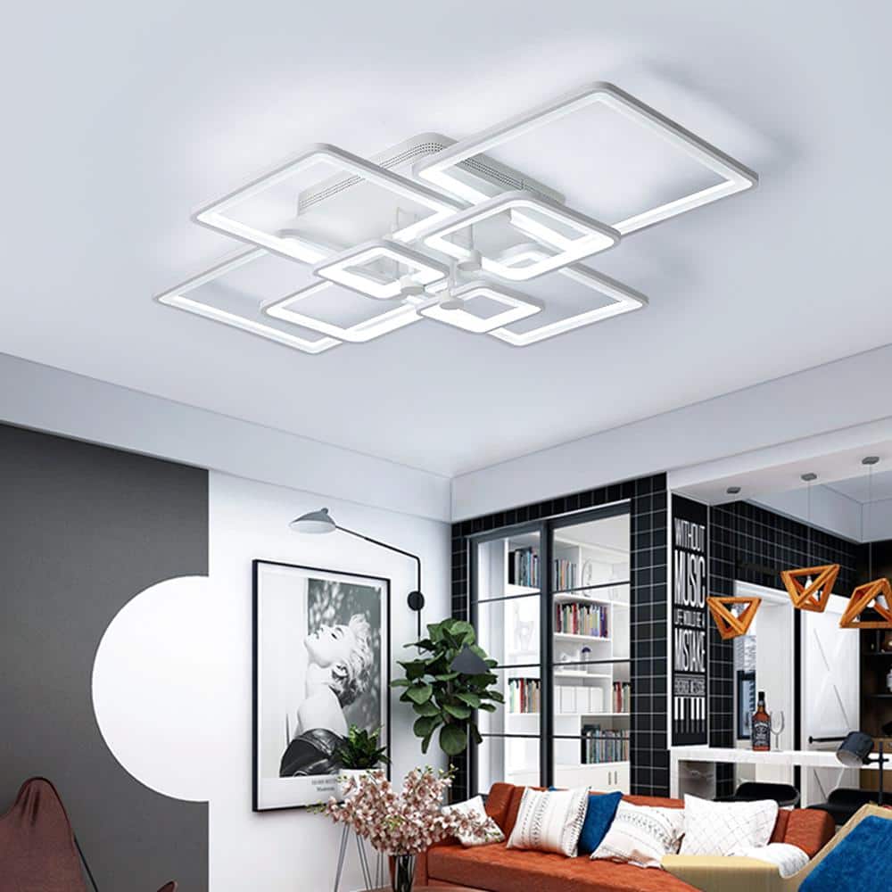 41.34 in. White Modern Flush Mount LED Ceiling Light with Remote and Acrylic Lampshade - Hercitys