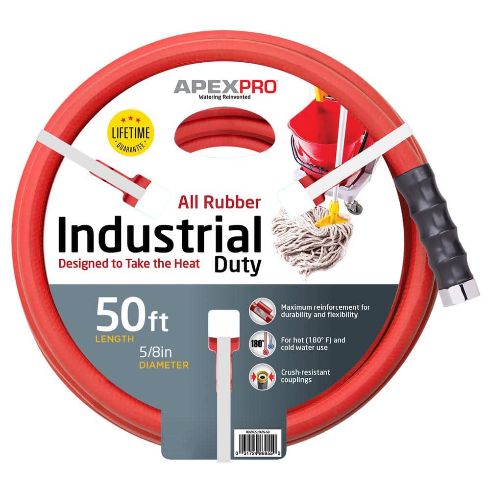 5/8 in. Dia x 50 ft. Red Rubber Commercial Hot Water Garden Hose - Hercitys