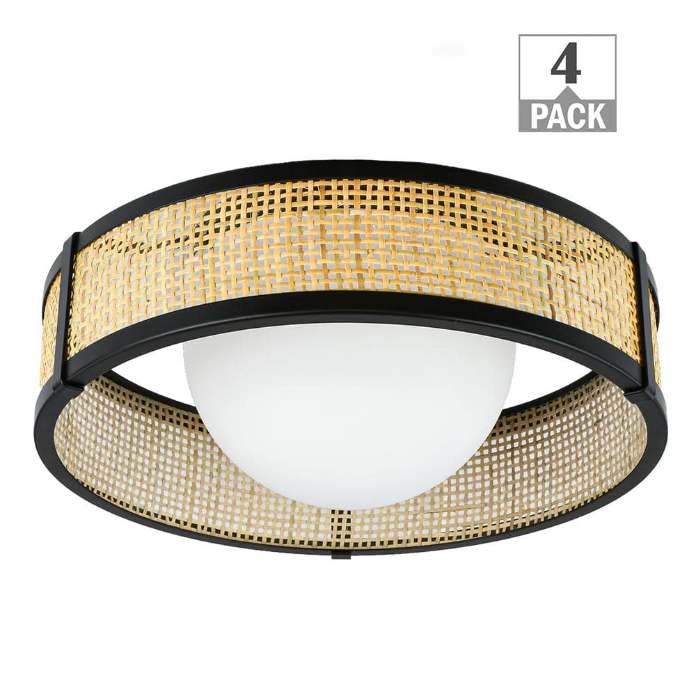 13 in. Modern Farmhouse Rattan LED Flush Mount 1100 Lumens Adjustable CCT - Hercitys