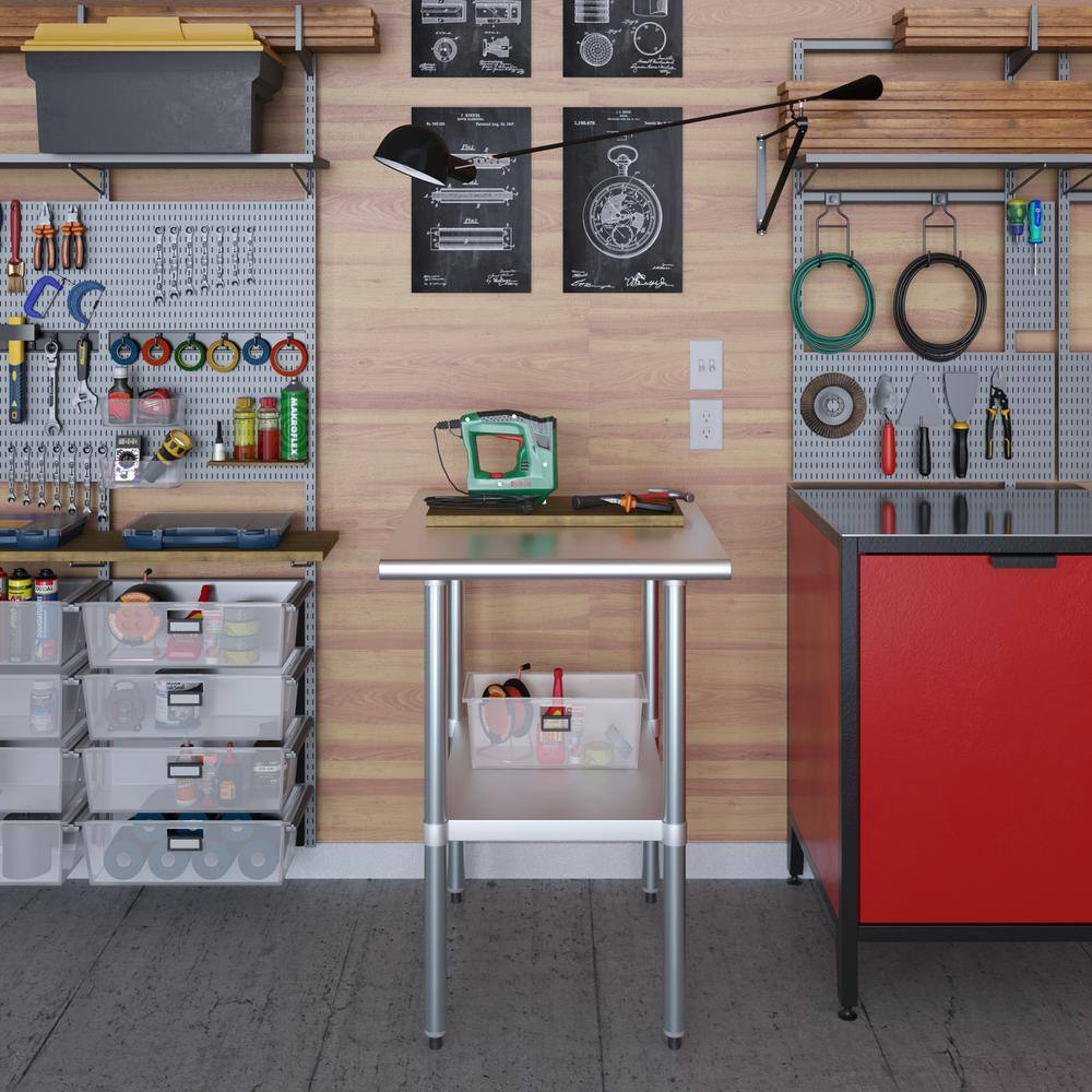 30 in. x 24 in. Stainless Steel Kitchen Utility Table with Adjustable Bottom Shelf - Hercitys