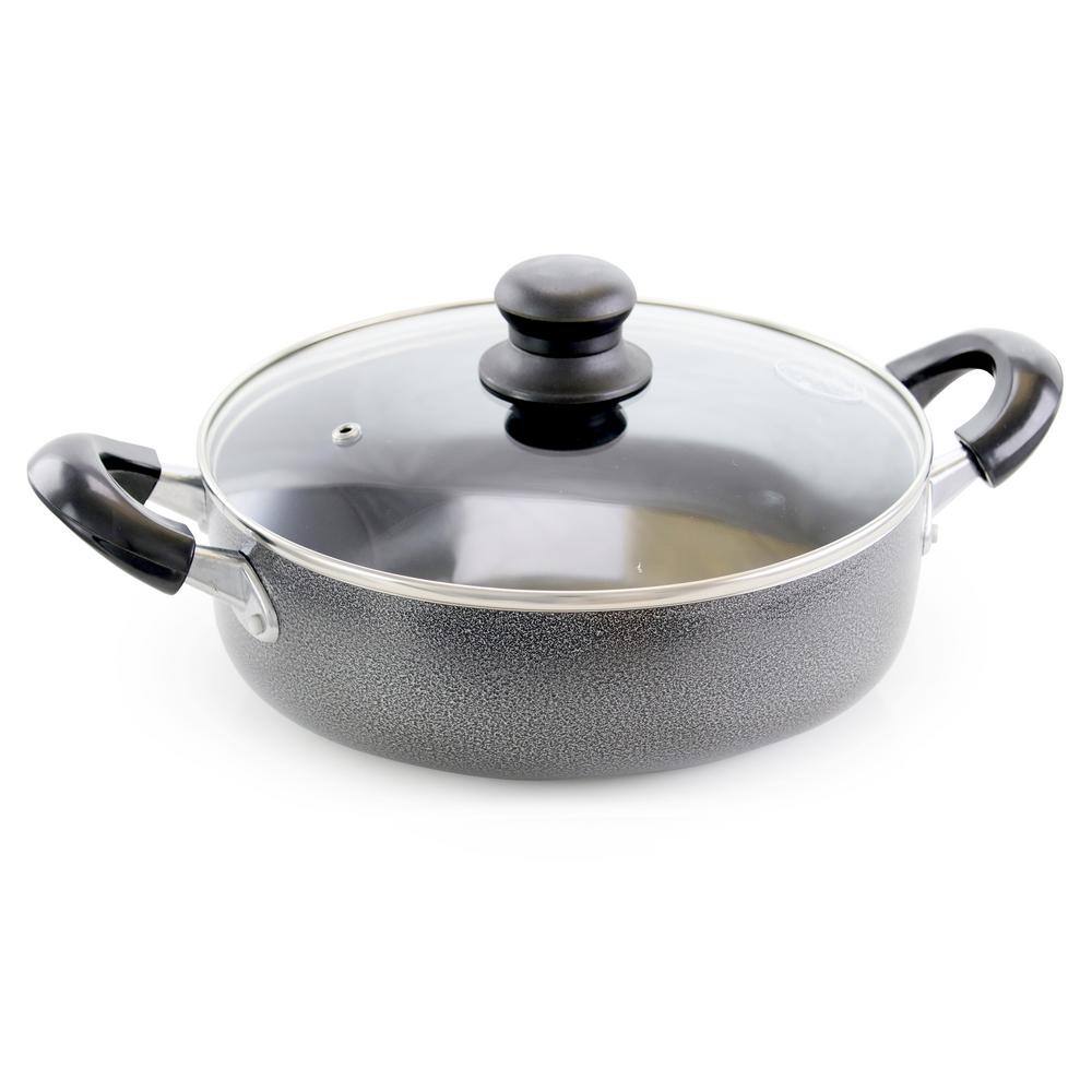 14 in. Aluminum Nonstick Frying Pan in Gray with Glass Lid - Hercitys