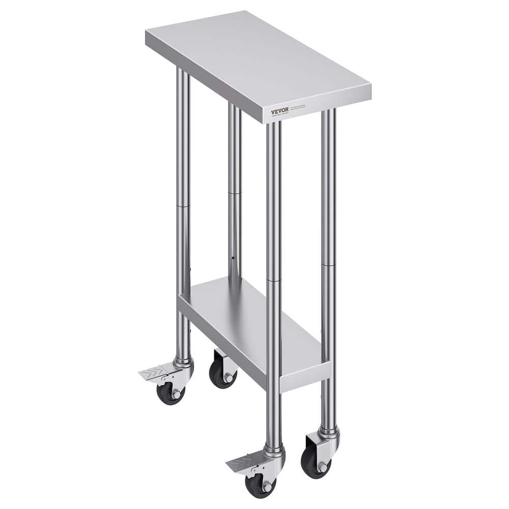 24 in. x 12 in. x 38 in. Silver Stainless Steel Kitchen Prep Table 500 lbs. Load Capacity w/ 3 Adjustable Height Levels - Hercitys