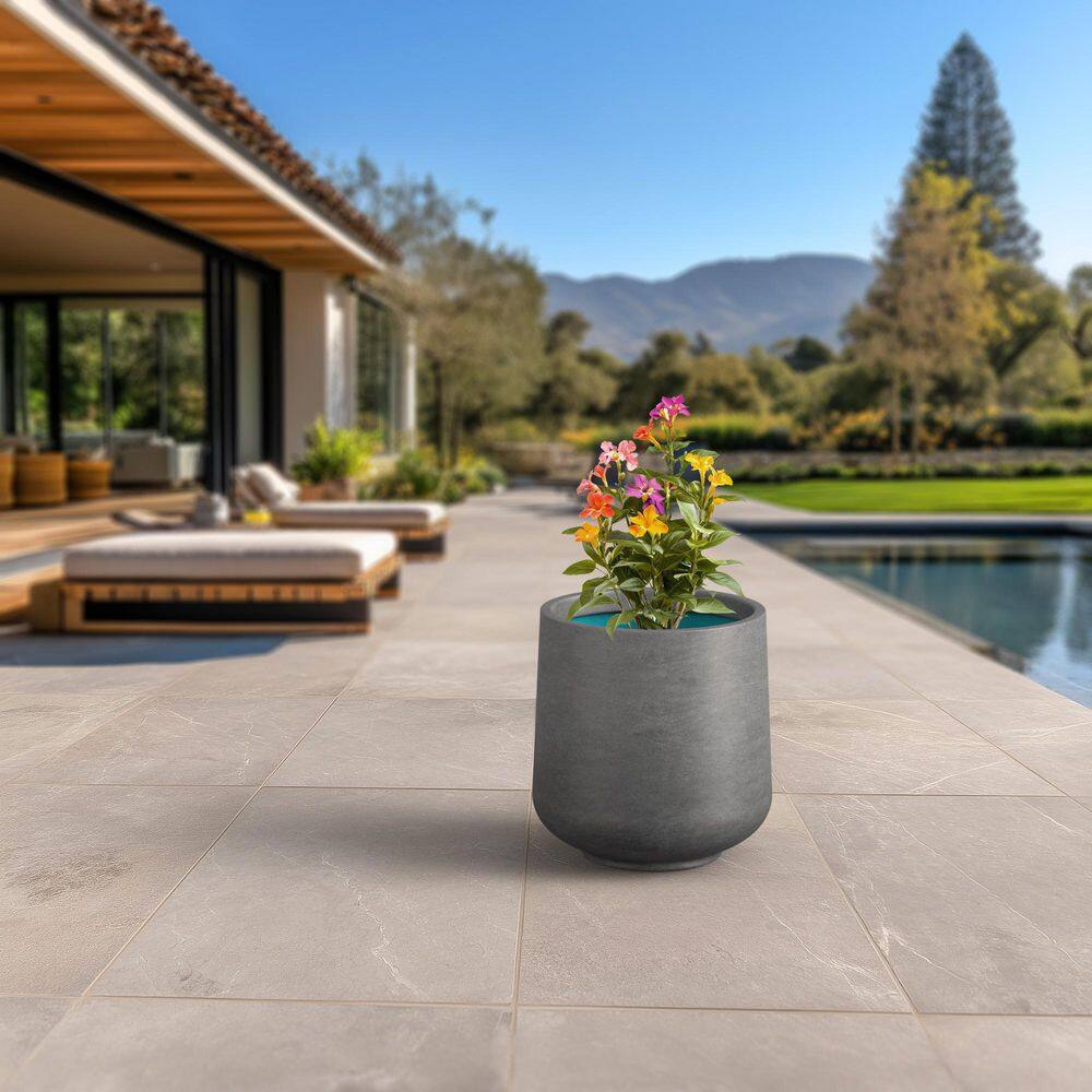 17 in. Large Natural Gray (Premium Inner) Concrete Round Planter/Pot with Drainage Holes - Hercitys