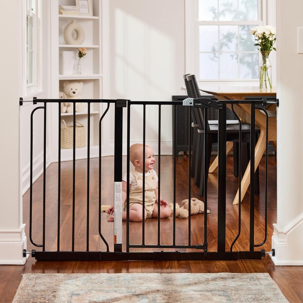 30 in. Tall Black Easy Step Extra Wide Metal Walk-Through Gate, Comes with a 4 ” and 12″ Extension - Hercitys