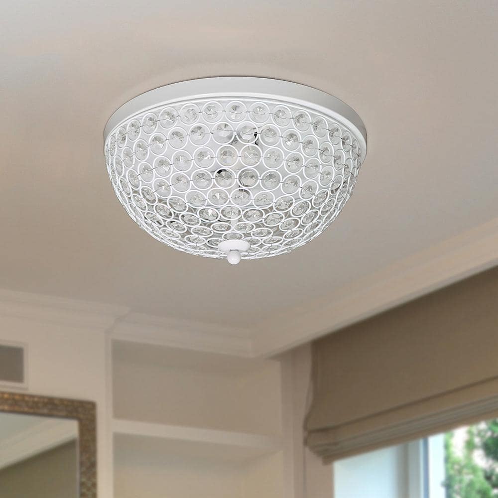 13 in. 2 Light Elipse Crystal Flush Mount Ceiling Light 2 Pack, White - Hercitys