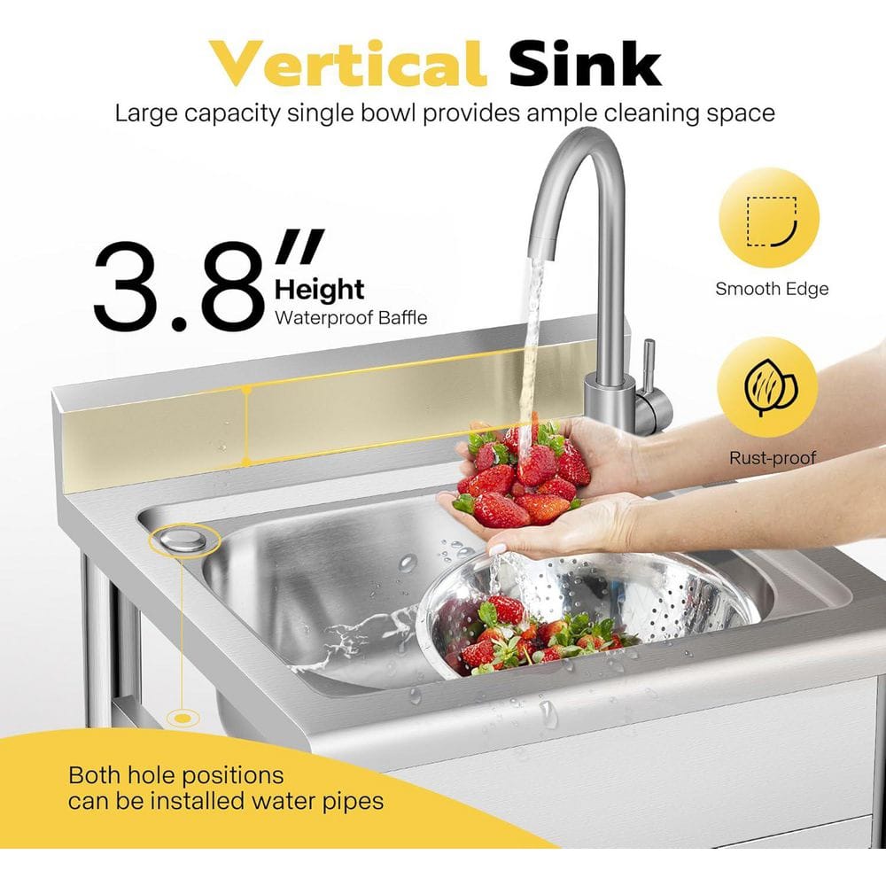 22 in. W Freestanding Stainless Steel 1-Compartment Commercial Laundry/Utility Sink with Faucet and Drain - Hercitys