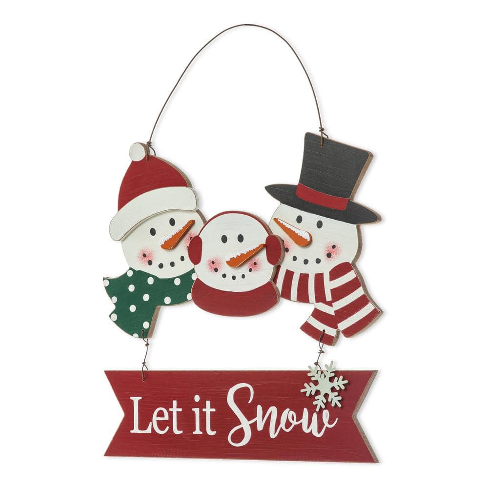 12.75 in. H Wooden Christmas Snowman Family Wall Decor - Hercitys