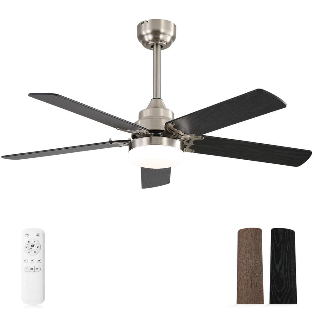 52 in. Indoor Downrod and Flush Mount LED Nickel Ceiling Fan with Light and Remote Control - Hercitys