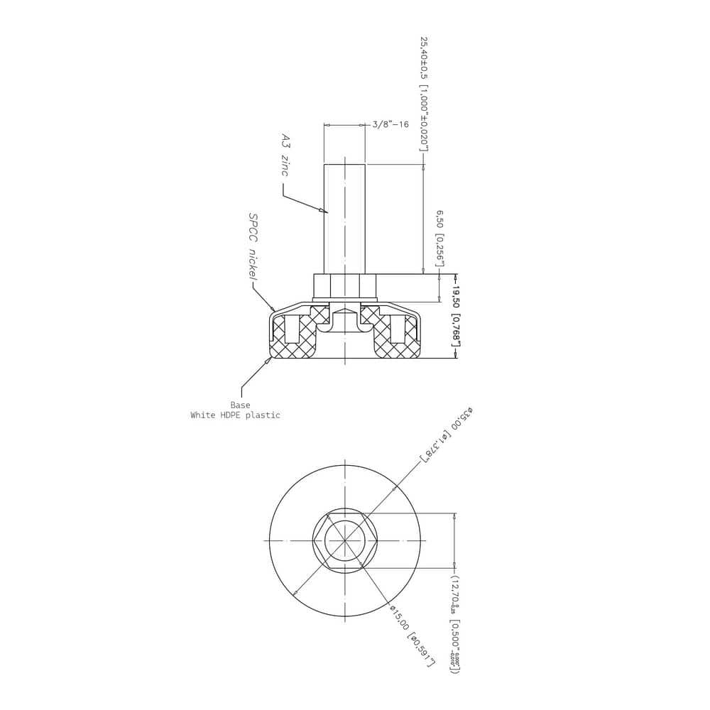 (100-Pack) Titan Nickel-White Hex Base 3/8-16 Thread x 1 in. L Stem Furniture Replacement Leveler with Insert Pro Pack - Hercitys