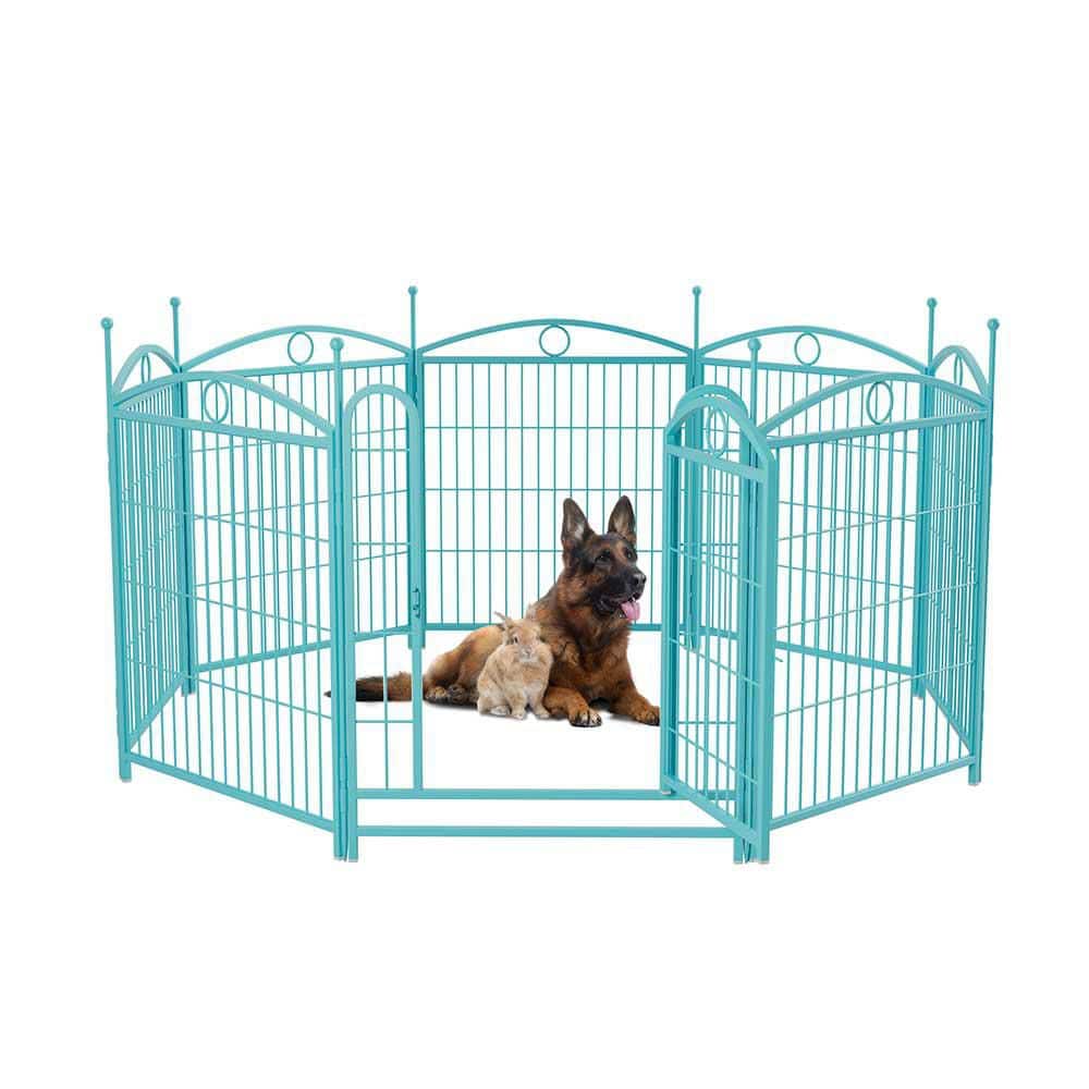 32 in. Metal Garden Fence Pet Playpen with Doors, Foldable and Portable for Indoor and Outdoor Use - Hercitys