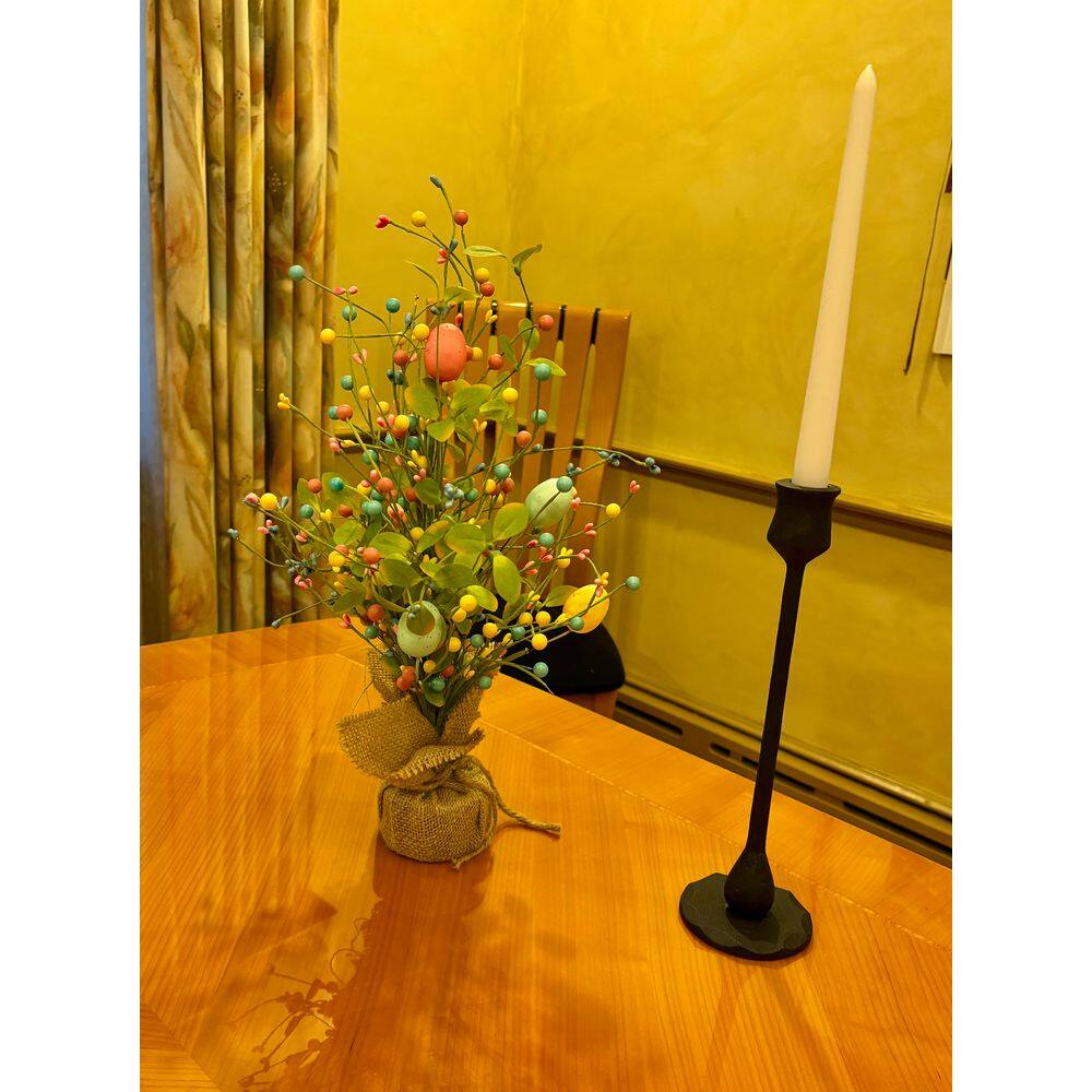 18 in Easter Tabletop Tree with Eggs, Berries and Green Leaves In Burlap Sack Base - Hercitys