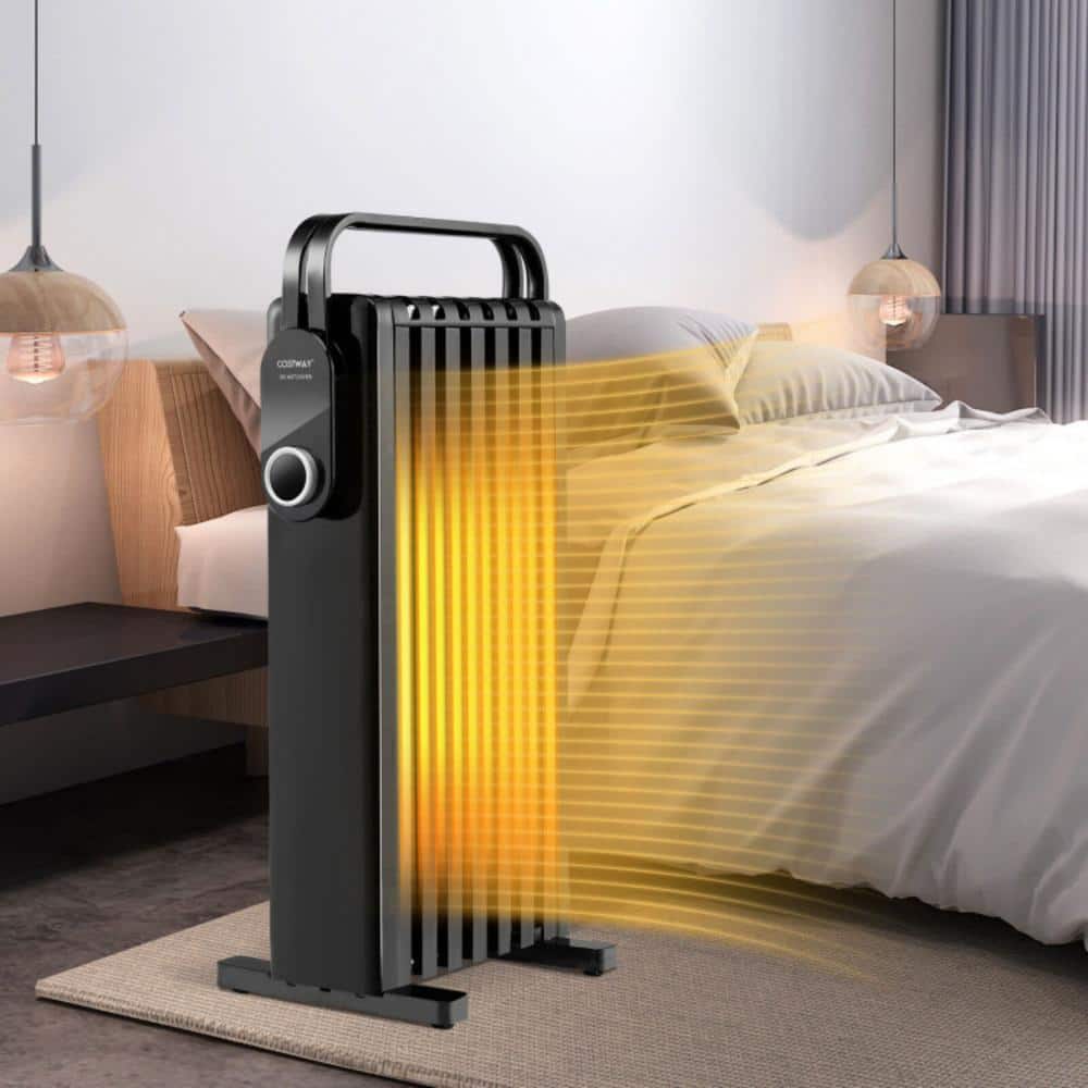 1500-Watt Oil Filled Electric Radiant Space Heater Quiet Working Radiator Heater with Foldable Rack, 4 Wheels - Hercitys