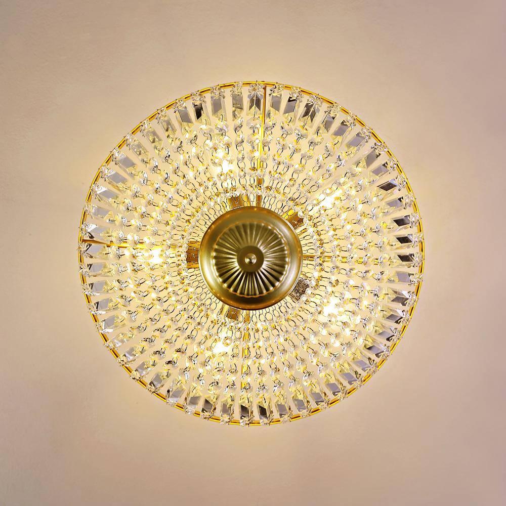 5-Light 19.5 in. Crystal Ceiling Light Fixture, Brass Semi Flush Mount Chandelier - Hercitys