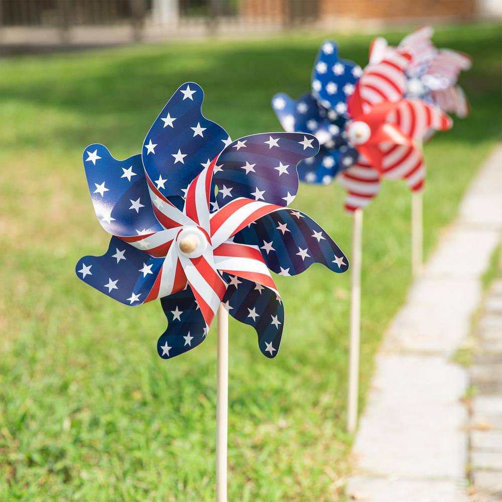 32 in. H Set of 3 Plastic Stars&Stripes Patriotic/Americana Windmills(KD) - Hercitys