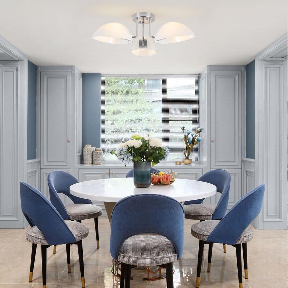 23.62 in. 3-Light Nickel Modern Semi-Flush Mount Ceiling Light Fixture with Glass Shade for Kitchen Island - Hercitys