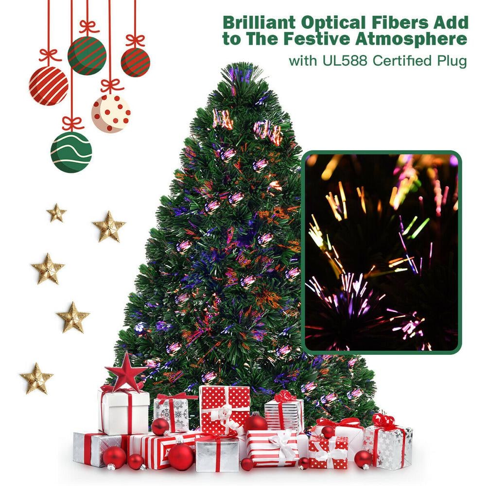 3 ft. Pre-Lit Fiber Optic Artificial PVC Christmas Tree Tabletop with Plastic Stand - Hercitys