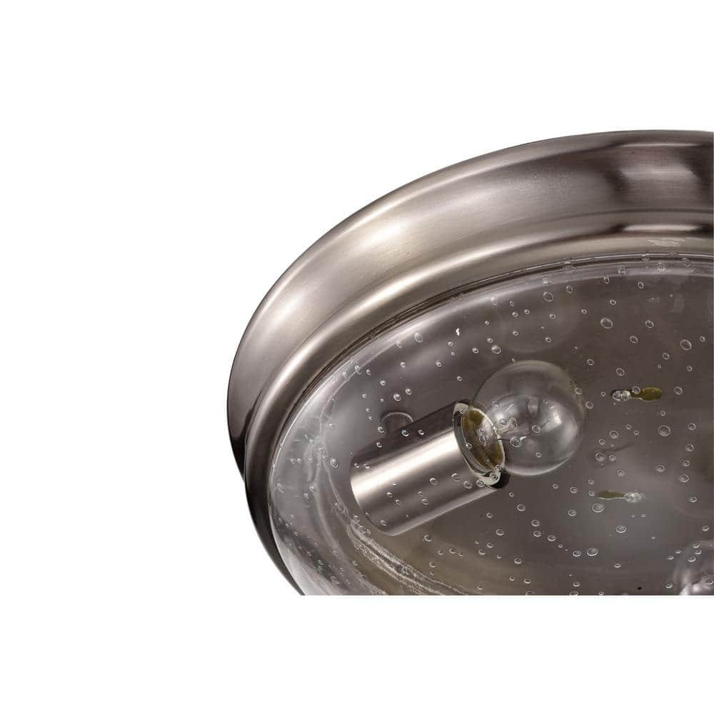 13 in. 2-Light Brushed Nickel Modern Flush Mount with Seeded Glass Shade - Hercitys