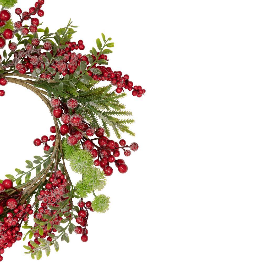 16 in. Red Frosted Berry and Pine Artificial Christmas Wreath - Hercitys