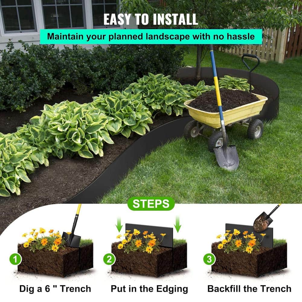 10 in. W x 80 ft. L Black Recycled Flexible HDPE Coiled Terrace Board Landscape Edging Against Invading Weeds - Hercitys