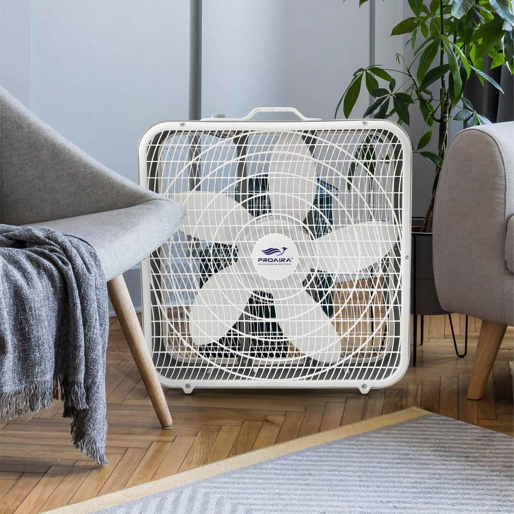 20 in Box Fan in White with 3 Speed Control and Carry Handle - Hercitys