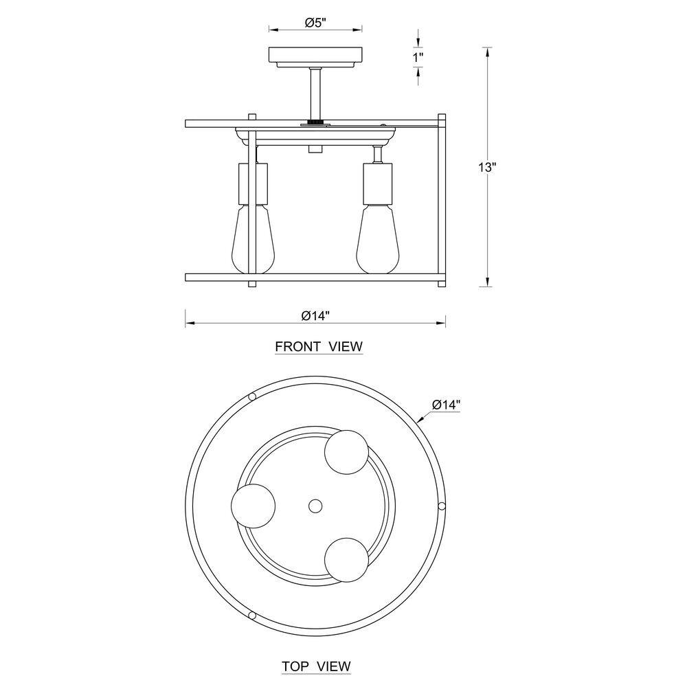 14 in. 3-Light Black and Gold Drum Cage Semi Flush Mount Light - Hercitys