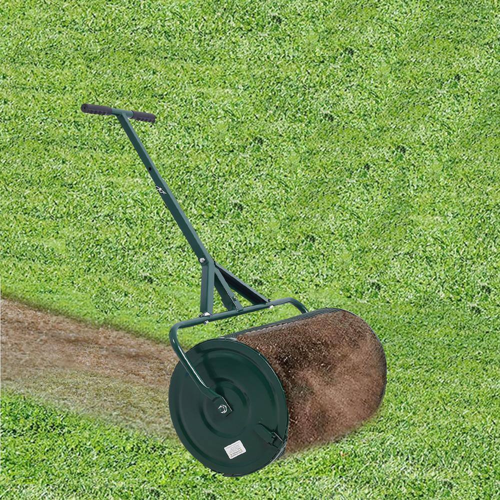 50 lbs. 24 in. W x 15.7 in. Dia Green Metal Handheld Compost Spreader Peat Moss Spreader Mesh Basket Push Spreader - Hercitys