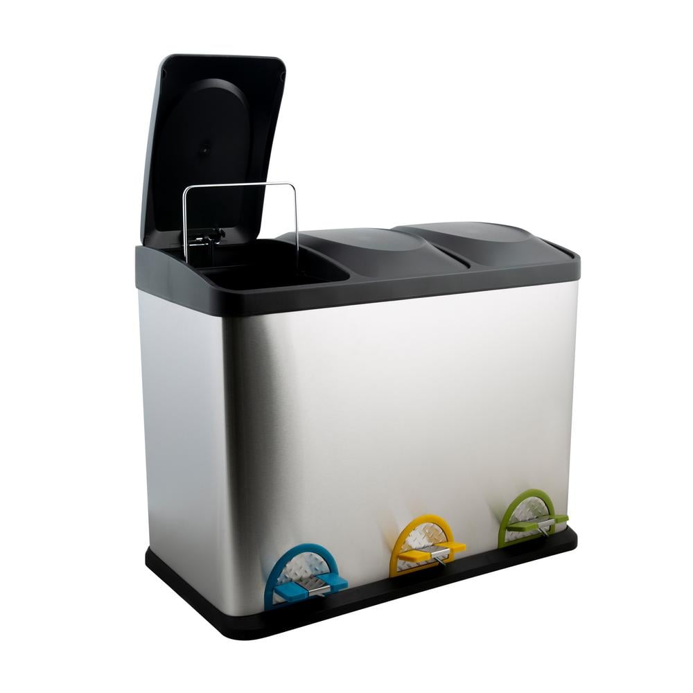 24 in. 11.89 Gal. Stainless Steel Silver Step-On Recycle Bin Waste Containers - Hercitys