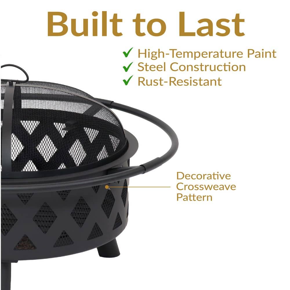 30 in. (76.2 cm) Black Crossweave Fire Bowl Fire Pit - Hercitys