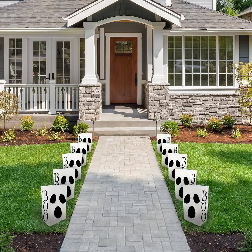 10 in. White LED Battery Operated LumaLite Luminaria Kit – Ghost Halloween Pathway Lights (6-Count) - Hercitys