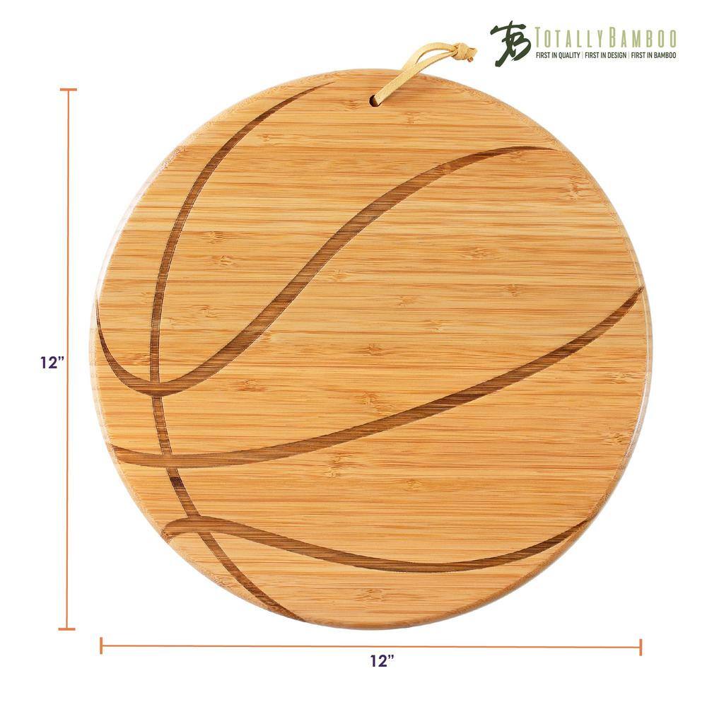 12″ Diameter Basketball Shape Bamboo Flat Grain Cutting Board with Engraved Design & Wall-Hanging Tie - Hercitys