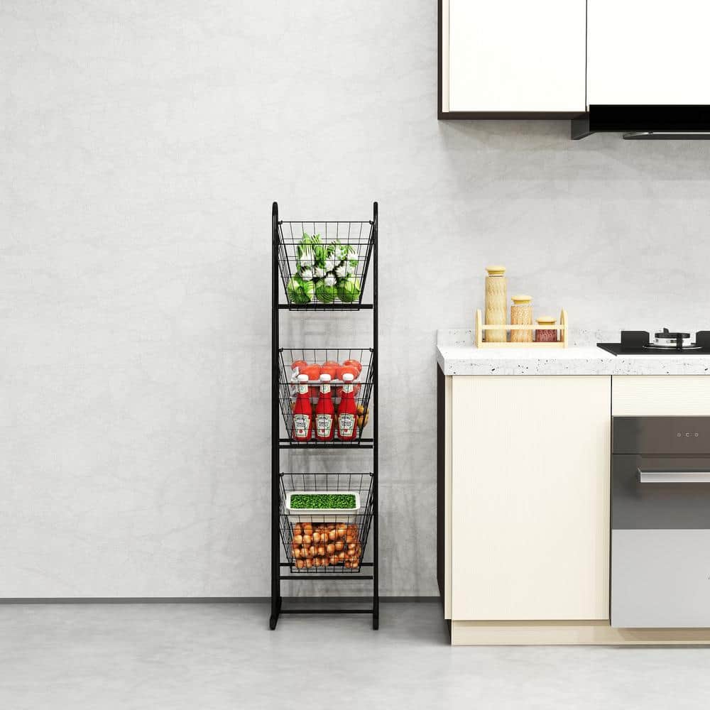 3-Tier Freestanding Metal Pantry Basket Organizer - Hercitys